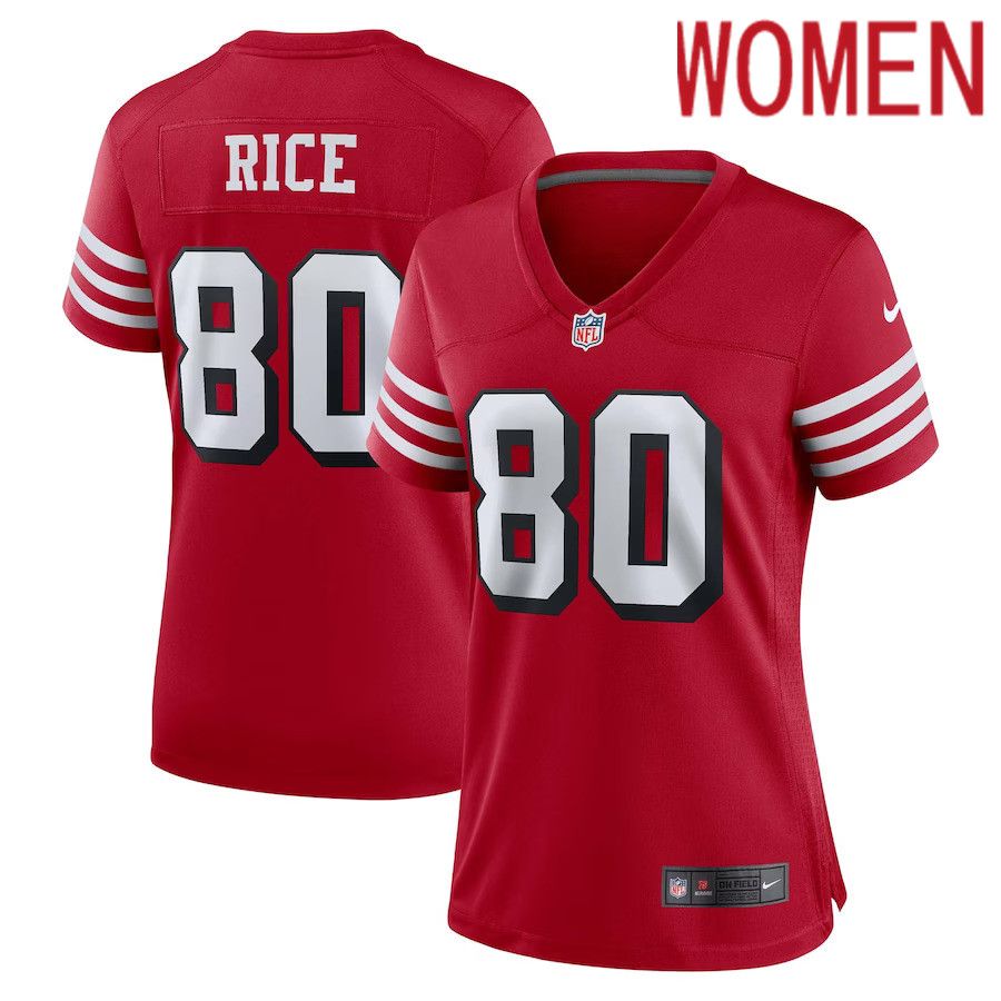 Women San Francisco 49ers #80 Jerry Rice Nike Scarlet Alternate Game NFL Jersey->women nfl jersey->Women Jersey